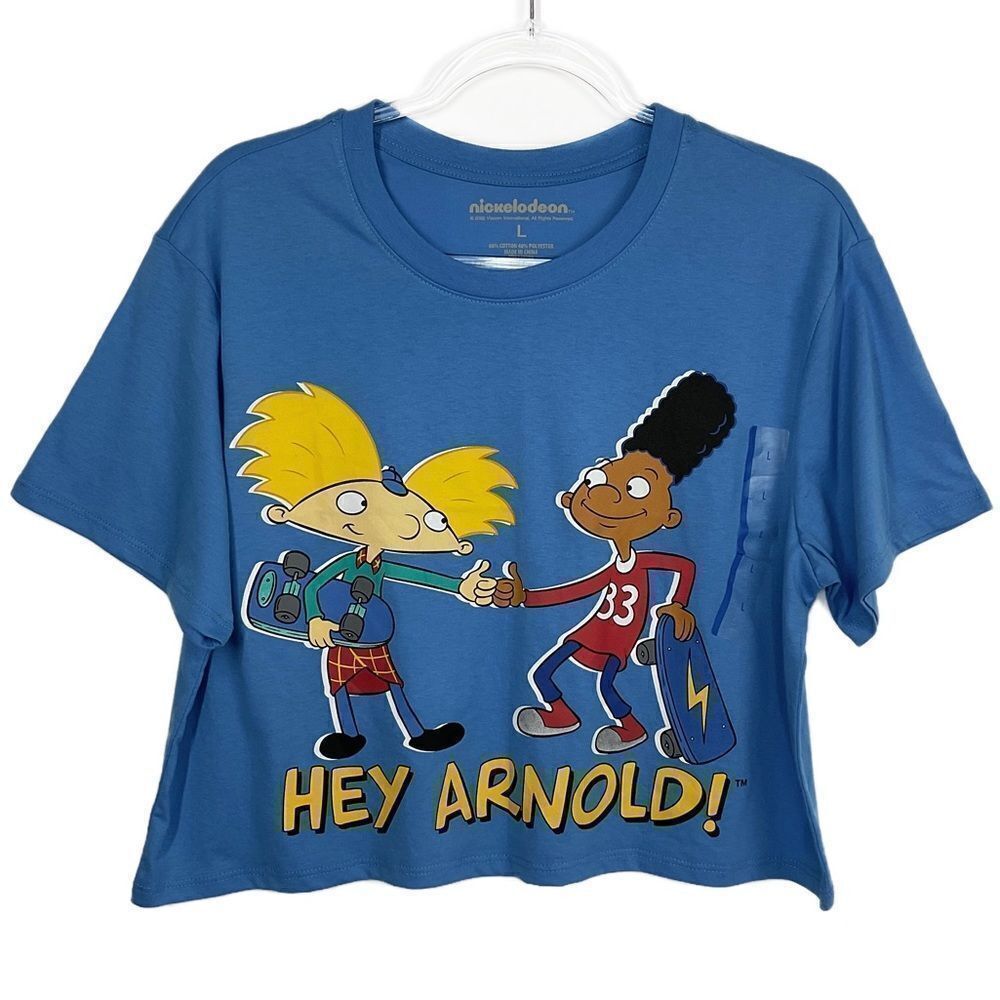 Nikelodeon Hey Arnold Blue Graphic Crop T-Shirt Large NWOT
